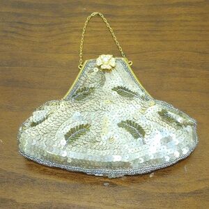Mid Century French Bead And Sequin Vintage Purse With Mirror - Vintage 50's